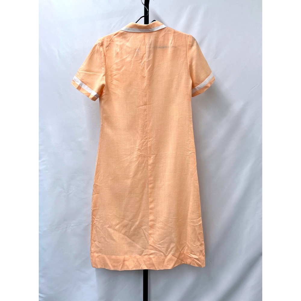 Henry Lee Vintage 60s 70s Peach Linen Look Shift Dress Mod Preppy Peach Pink M - Picture 2 of 3